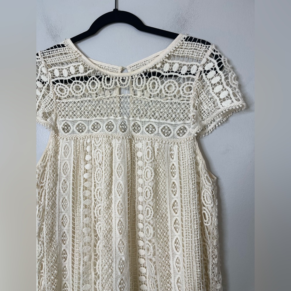 Anthropologie NWOT Crochet Tunic Dress Swing Lace Eyelet Sz L Boho Coastal - Picture 5 of 14